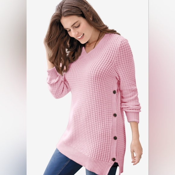 Woman Within Waffle Kit Sweater - Picture 1 of 6
